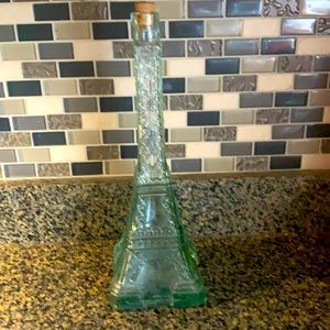 Vintage Retro Green Glass Eiffel Tower Decanter with Stopper